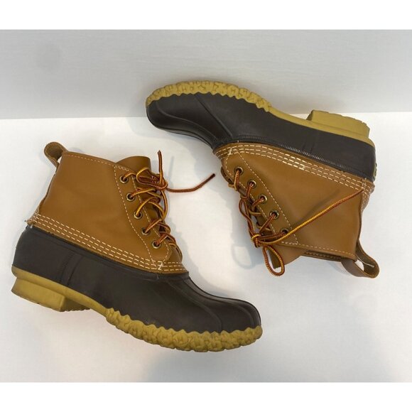 L.L. Bean 6" Duck Leather Rubber Boot Bean Boot Brown Tan Women's Size 7M - Picture 5 of 11